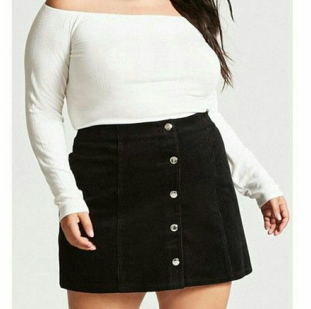 Plus Size Black Corduroy Skirt